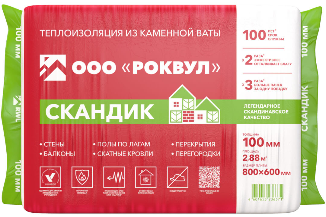 Утеплитель минвата РОКВУЛ СКАНДИК 100 мм