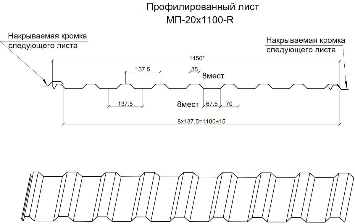 Чертеж профлиста МП-20