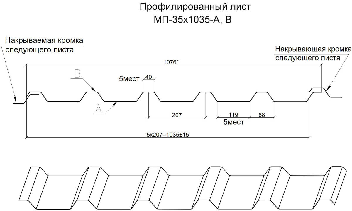 Чертеж профлиста МП-35